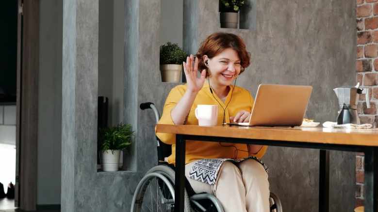 Woman taking part in virtual video interview
