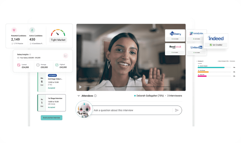 A screenshot of Talos360's applicant tracking system main screen Talos ATS
