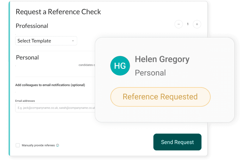 Requesting a personal reference via the reference checking software in Talos ATS
