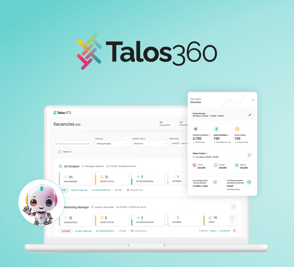 A screenshot of Talos360's ai powered ATS with Tali, Talos360's AI hiring agent