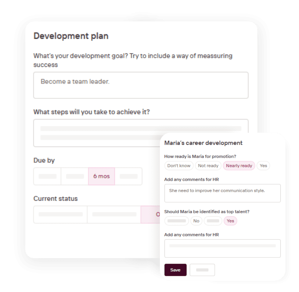 An example of a development plan within Talos360's employee performance review software.